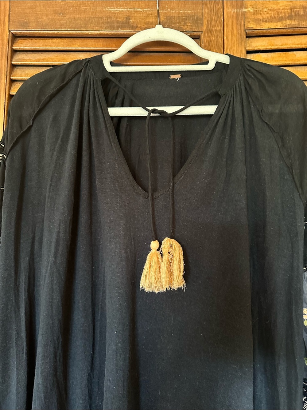 Free People Mix it Up Black Mini Tunic Dress with Floral Balloon Sleeves - Picture 7 of 14